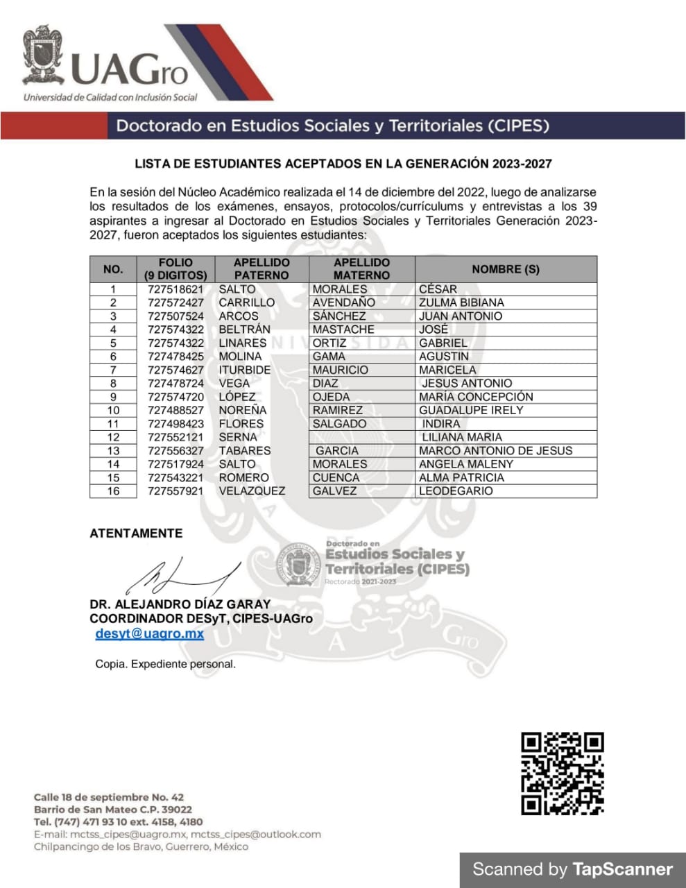 Doctorado en estudios sociales y territoriales Lista de aceptados admisión 2022. Doctorado en estudios sociales y territoriales Lista de aceptados admisión 2022.
